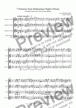 page one of Midsummer Night’s Dream: 7.Notturno (Nocturne)(short version:horn solo) arranged clarinet quartet (3cl/bs.cl)