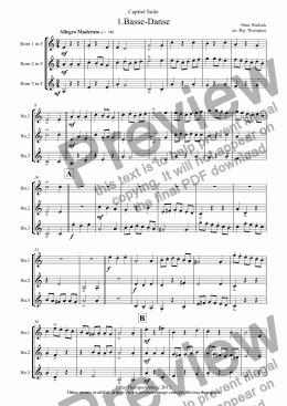 page one of Capriol Suite: 1.Basse-Danse (horn trio)