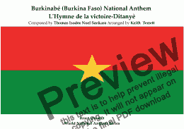 page one of Burkinabé (Burkina Faso) National Anthem  (Hymne national du Burkina Faso-Une Seule Nuit-L’Hymne de la victoire-Ditanyè) for Brass Quintet (World National Anthem Series)