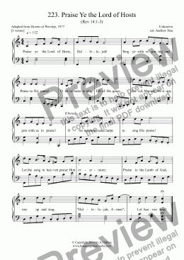 page one of Praise Ye the Lord of Hosts - Easy Piano 223