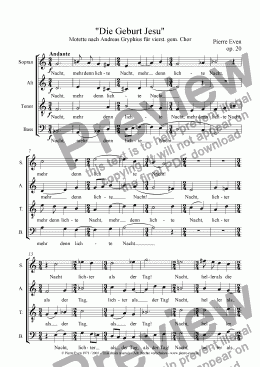 page one of Die Geburt Jesu, Motet after a poem by Andreas Gryphius for SATB-choir, op. 20