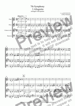 page one of Beethoven: 7th Symphony: Mvt.2. Allegretto (arranged wind quartet)