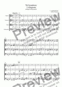 page one of Beethoven: 7th Symphony: Mvt.2. Allegretto - string quartet