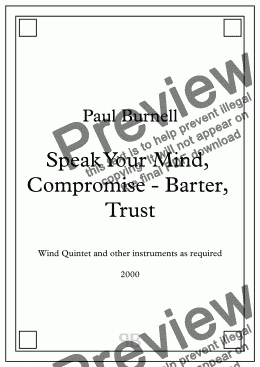 page one of Speak Your Mind, Compromise - Barter, Trust, for wind quintet & other instruments - Score and Parts