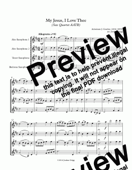 page one of My Jesus, I Love Thee (Sax Quartet AATB)