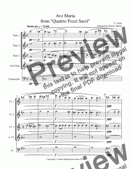 page one of Ave Maria from "Quattro Pezzi Sacri" for Flute Choir
