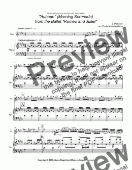 page one of Aubade from"Romeo and Juliet" for Flute & Harp or Piano