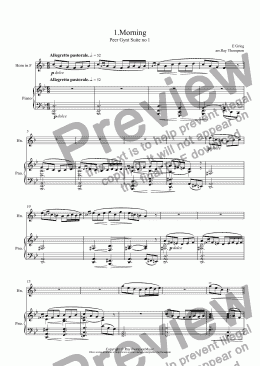 page one of Grieg: Morning (Morgenstimmung) (Peer Gynt Suite no 1)(easier abridged version) arranged horn in F and piano