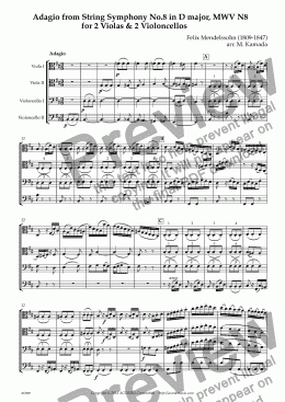 page one of Adagio from String Symphony No.8 in D major, MWV N8                           for 2 Violas & 2 Violoncellos