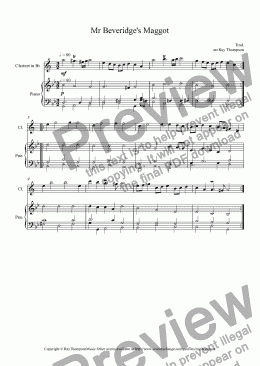 page one of Mr Beveridge’s Maggot: (Dance from BBC Pride and Prejudice TV mini series): arranged clarinet and piano