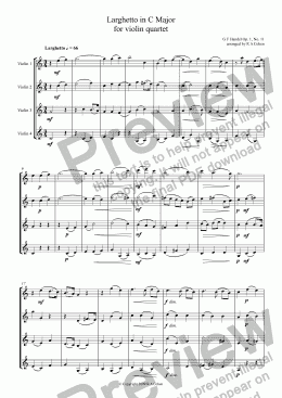 page one of Handel - LARGHETTO in C Major for violin quartet
