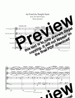 page one of Au Fond du Temple Saint from The Pearl Fishers (Brass Quintet)