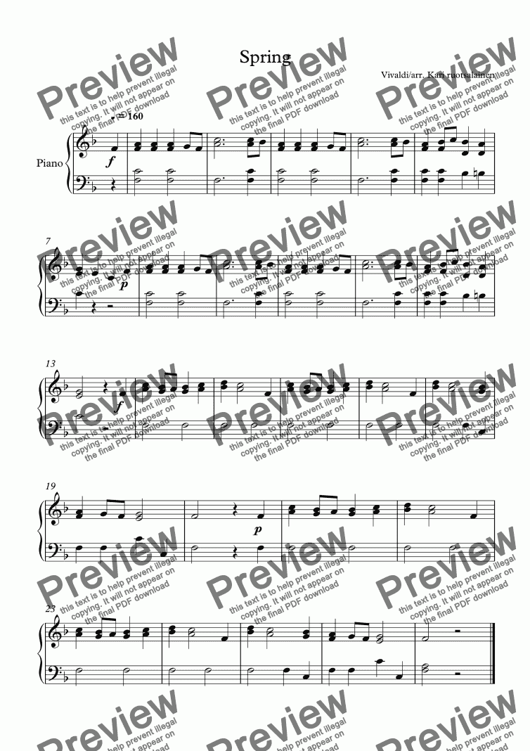 The Four Seasons For Piano Easy Grade Download Sheet Music Pdf File