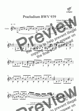 page one of Praeludium BWV 939 for solo guitar