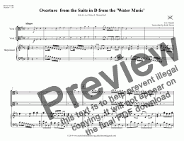 page one of Overture from the Suite in D from the ’Water Music’ for Two Violas & Keyboard