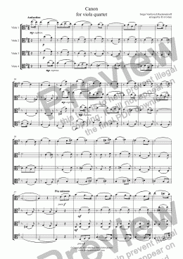 page one of Rachmaninov - CANON - for viola quartet