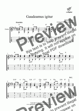 page one of Gaudeamus igitur for solo guitar