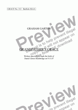 page one of GRACE - No.212 of 252 GARTON GRACES Mainly for  Female Voices but sometimes Mixed. 'GRANDFATHER’S GRACE' for Baritone solo and SSAA Choir. Words by J.R.Heron 