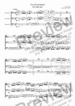 page one of Haydn - TWO DIVERTIMENTI - for cello trio