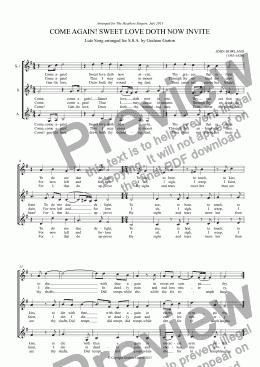 page one of PART-SONG - COME AGAIN! Lute Song by DOWLAND arranged for SSA