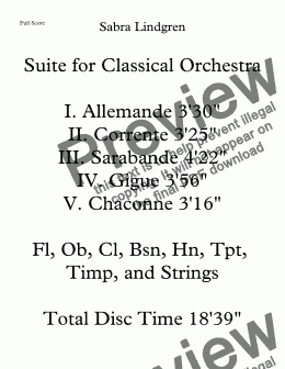 page one of Suite for Classical Orchestra II. Corrente