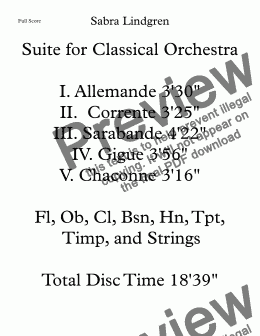 page one of Suite for Classical Orchestra III. Sarabande