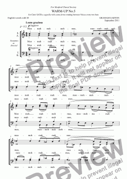 page one of WARM-UP No.5 for Choir SATB a cappella with canto fermo descending scale rotating between Voices every two bars