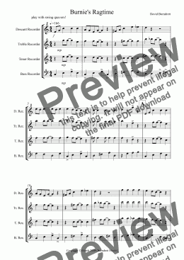 page one of Burnie’s Ragtime for Recorder Quartet
