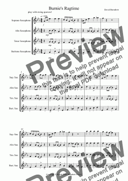 page one of Burnie’s Ragtime for Saxophone Quartet