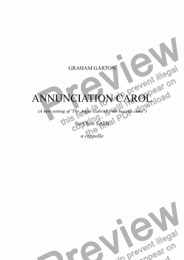 page one of CAROL - ’ANNUNCIATION CAROL’ for Choir SATB a cappella A new setting of ’The Angel Gabriel from heaven came’