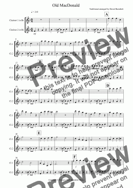 page one of Old MacDonald! for Clarinet Duet