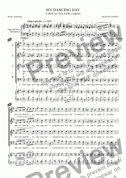 page one of CAROL - ’MY DANCING DAY’ New setting for Choir SATB a cappella of ’Tomorrow shall be my dancing day’