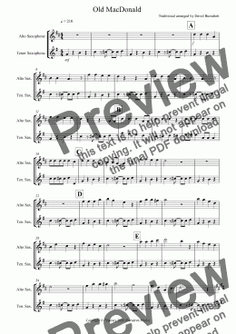 page one of Old MacDonald! for Alto and Tenor Saxophone Duet