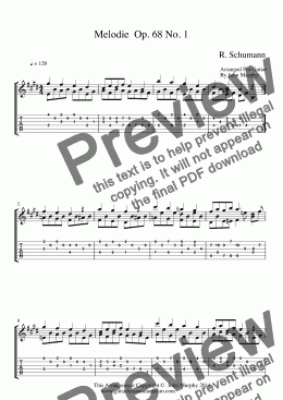 page one of Schumann Melodie  Op. 68 No. 1 For Guitar