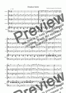 page one of Drunken Sailor for Cello Quartet