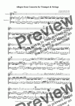 page one of Allegro from the Trumpet Concerto   for Xylophone/Vibraphone & KB