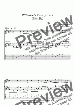 page one of O’Carolan’s Planxty Irwin (Irish Jig) Flute & Guitar