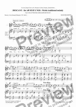 page one of DESCANT - for AR HYD Y NOS - Welsh traditional melody ’God that madeth earth and heaven’ verse 2. Spot the exciting record-breaking melodic leap of two octaves G3-G5!