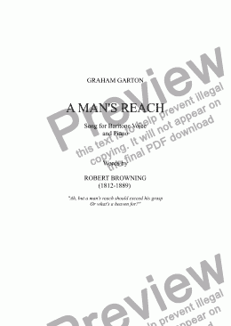 page one of SONG - A MAN’S REACH Song for Baritone Voice and Piano (Passacaglia) Words: Robert Browning. See also ’Pippa’s Song’