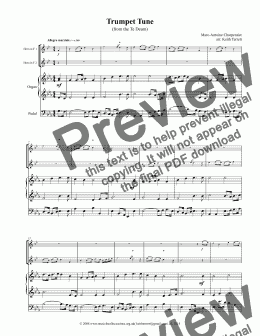 page one of Prelude from the Te Deum  (Eurovision Song Contest Theme) for 2 French Horns & Organ w pedals (Intermediate version)