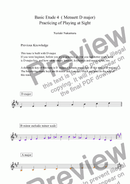 page one of Basic Etude 4  ( Menuett D major) Practicing of Playing at Sight