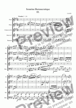 page one of SATIE: Sonatine Bureaucratique  Mvt. III. (arr. wind quintet)