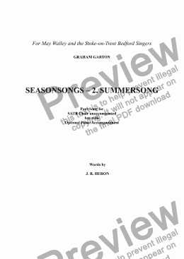 page one of PART-SONG - SEASONSONGS – 2. SUMMERSONG SATB Part-Song unaccompanied but with Optional Piano Accompaniment. Words by J.R.Heron