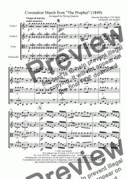 page one of Coronation March from The Prophet, for String Quartet