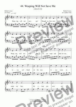 page one of Weeping Will Not Save Me - Easy Piano 44