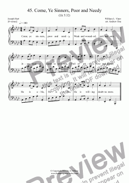 page one of Come, Ye Sinners, Poor and Needy - Easy Piano 45