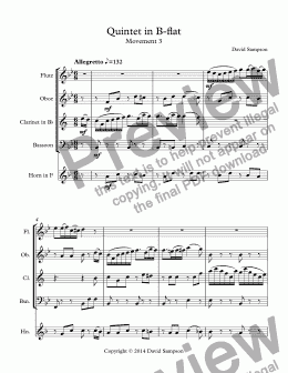 page one of Quintet in B-flat Movement 3