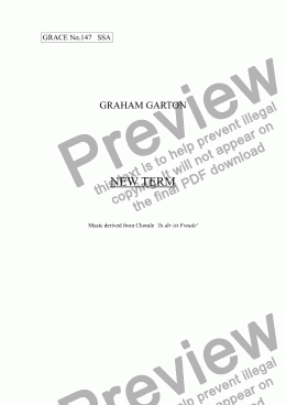 page one of GRACE - No.147 of 252 GARTON GRACES Mainly for  Female Voices but sometimes Mixed. ’NEW TERM’ Music derived from Chorale  ’In dir ist Freude’: for SSA a cappella