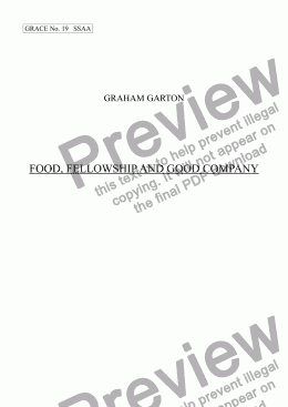 page one of GRACE - No.19 of 252 GARTON GRACES Mainly for  Female Voices but sometimes Mixed.FOOD, ’FELLOWSHIP AND GOOD COMPANY’ for SSAA a cappella