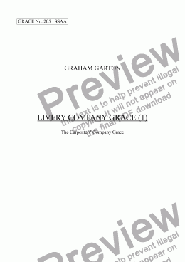 page one of GRACE - No.205 of 252 GARTON GRACES Mainly for  Female Voices but sometimes Mixed. 'LIVERY COMPANY GRACE (1)' for The Carpenters company, SSAA(Div.) a cappella